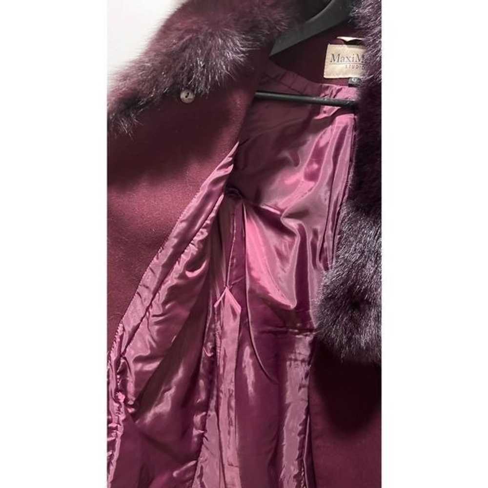 Real fur wool winter coat with belt merlot fucsia - image 11