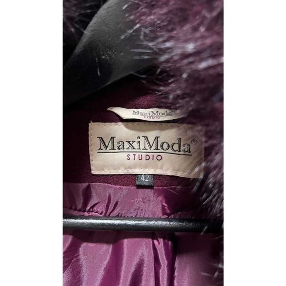 Real fur wool winter coat with belt merlot fucsia - image 12