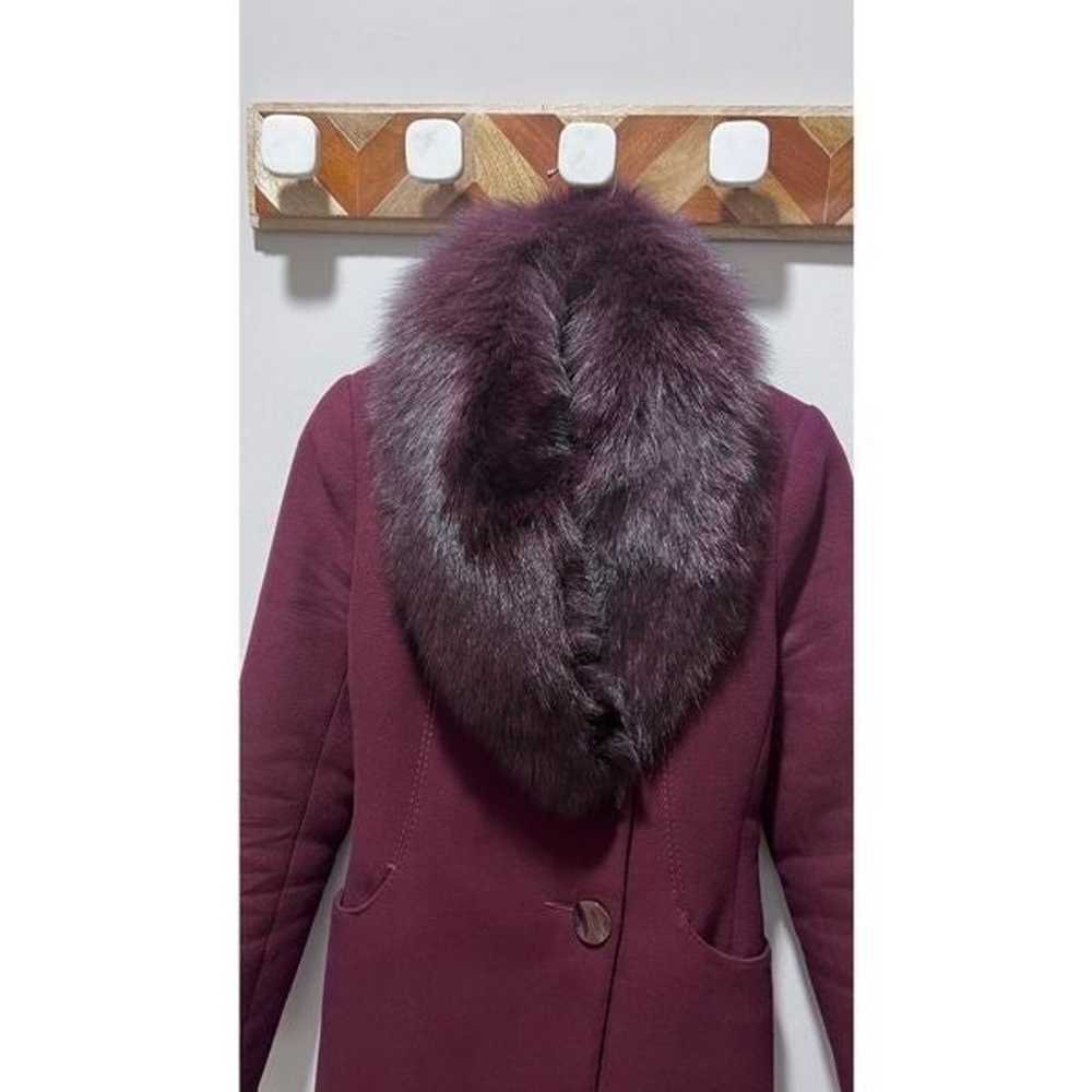 Real fur wool winter coat with belt merlot fucsia - image 1