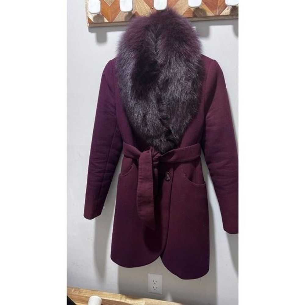 Real fur wool winter coat with belt merlot fucsia - image 2