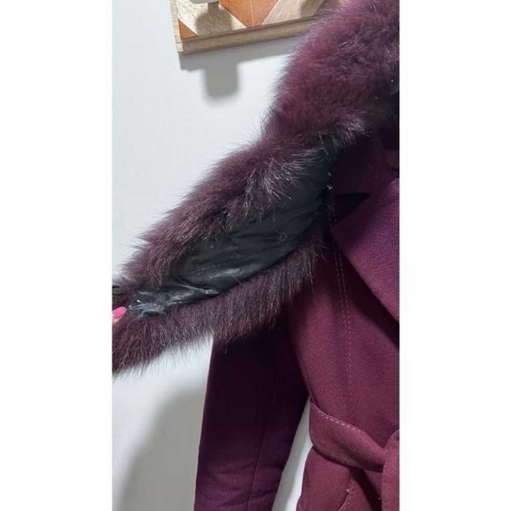 Real fur wool winter coat with belt merlot fucsia - image 3