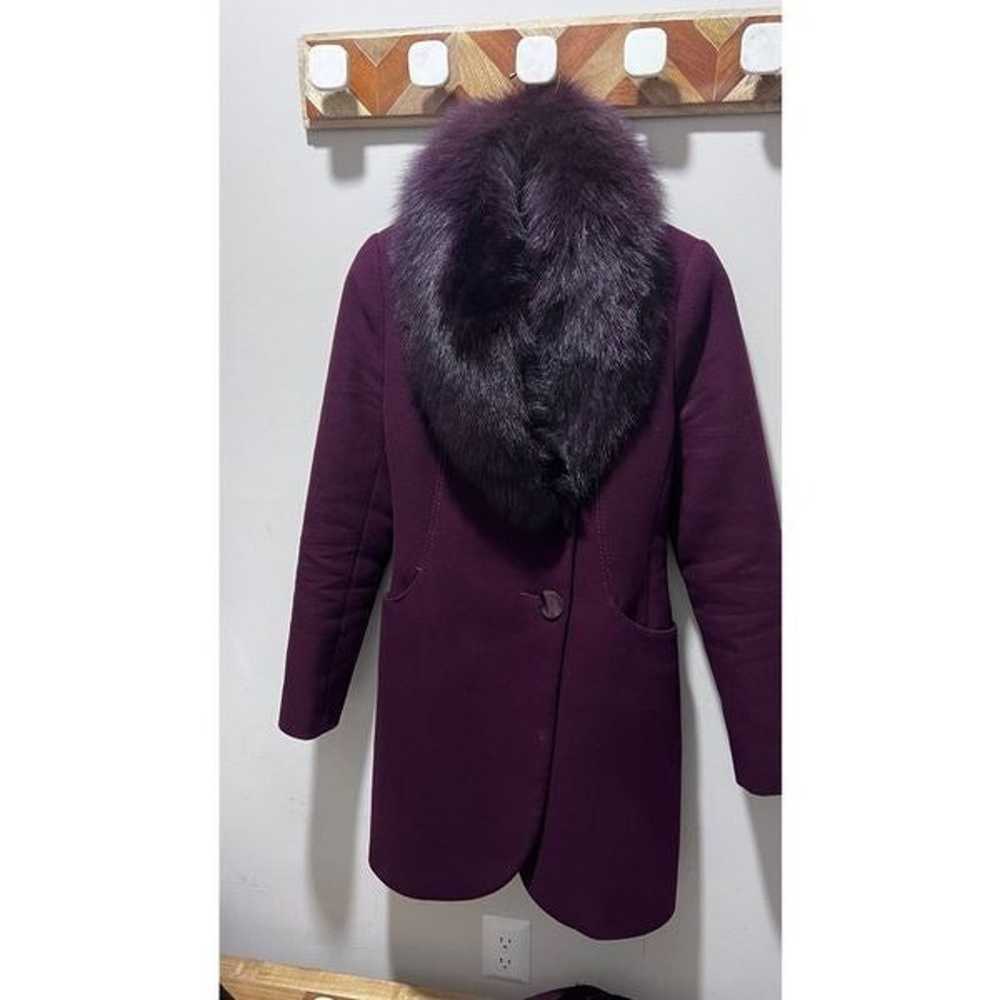 Real fur wool winter coat with belt merlot fucsia - image 4