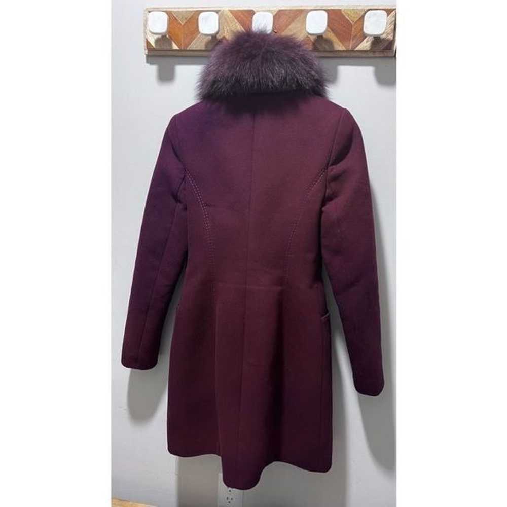 Real fur wool winter coat with belt merlot fucsia - image 5