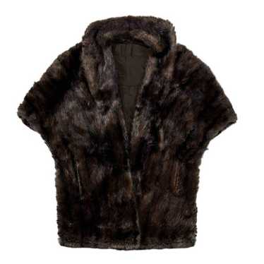 Genuine Brown Fur Warm Poncho Coat | Size S/M - image 1