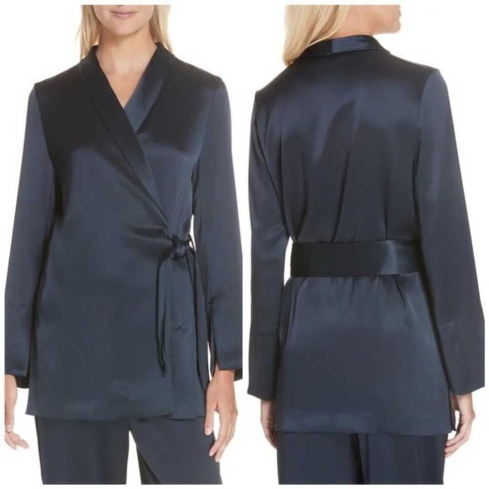 Nanushka Opium Satin Wrap Jacket Navy Blue Size M… - image 2