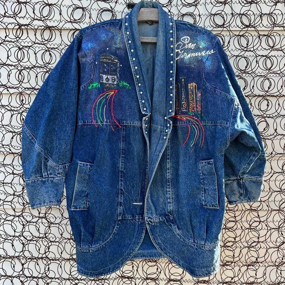 Epic Vintage 80s Oversized Denim Blazer Jacket Sa… - image 1