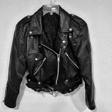 Vintage Black Leather Motorcycle Biker Crop Jacke… - image 1