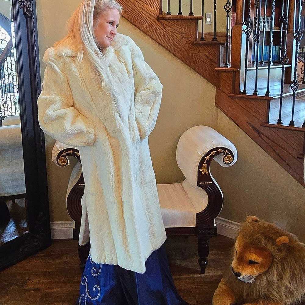 Vintage Long Ivory Rabbit Fur Coat sz M/L - image 1