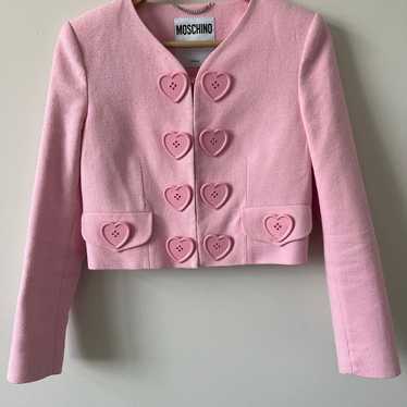 Moschino Couture pink heart-button boucle cropped 