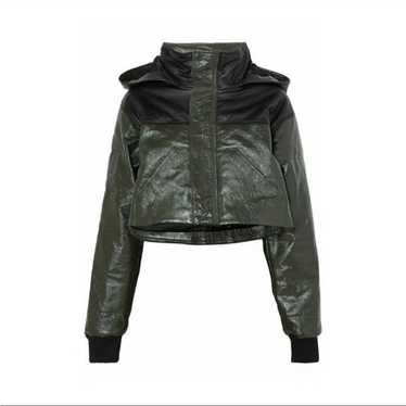 Sprwmn green two tone cropped leather jacket