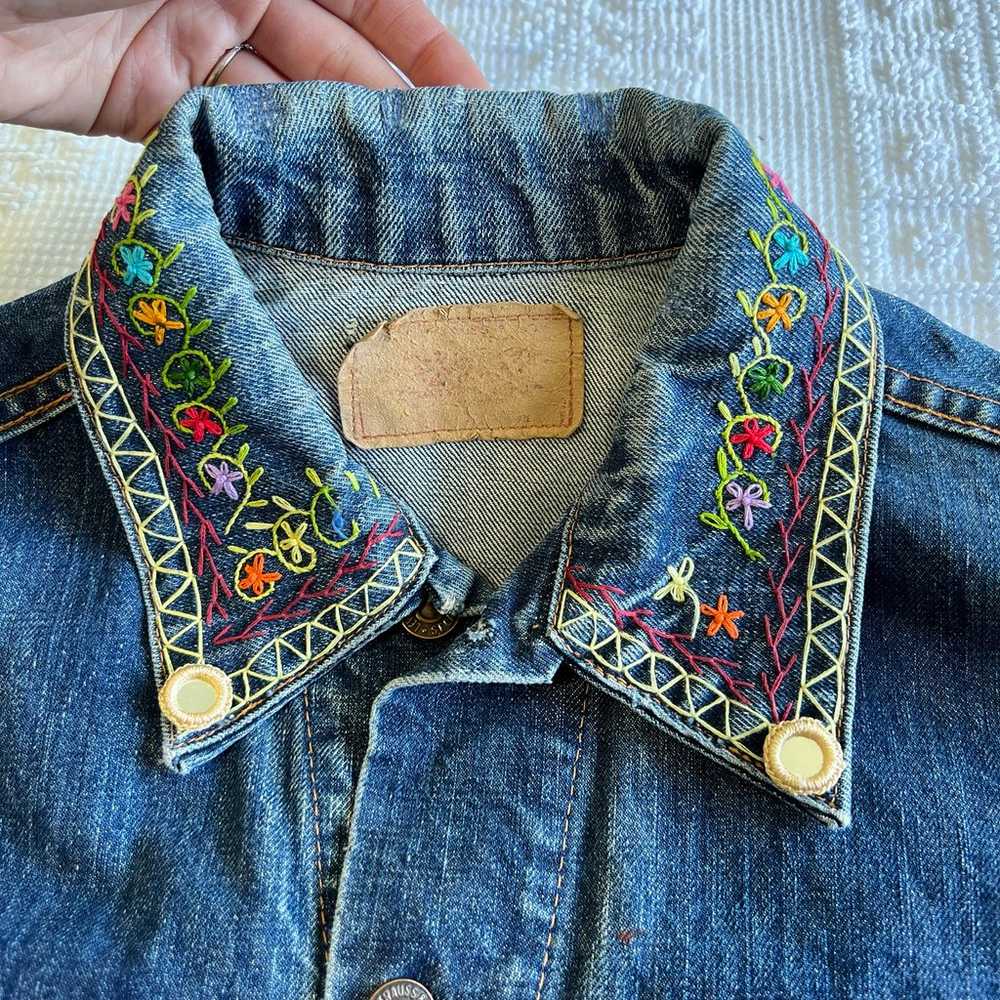 Vintage Type 3 Floral Embroidered Denim Jacket 60… - image 2