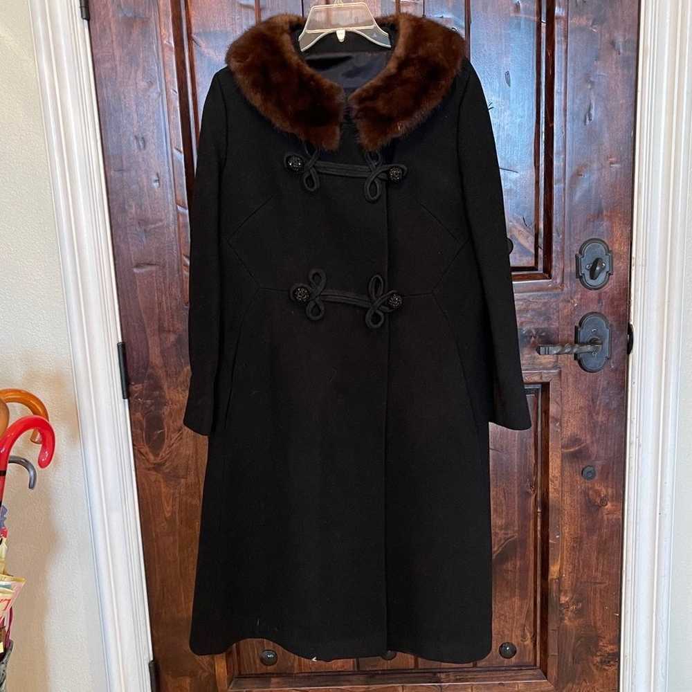 SYCAMORE Vtg 40's Black Wool Asian Long Coat Mink… - image 12