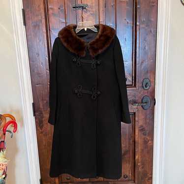 SYCAMORE Vtg 40's Black Wool Asian Long Coat Mink… - image 1