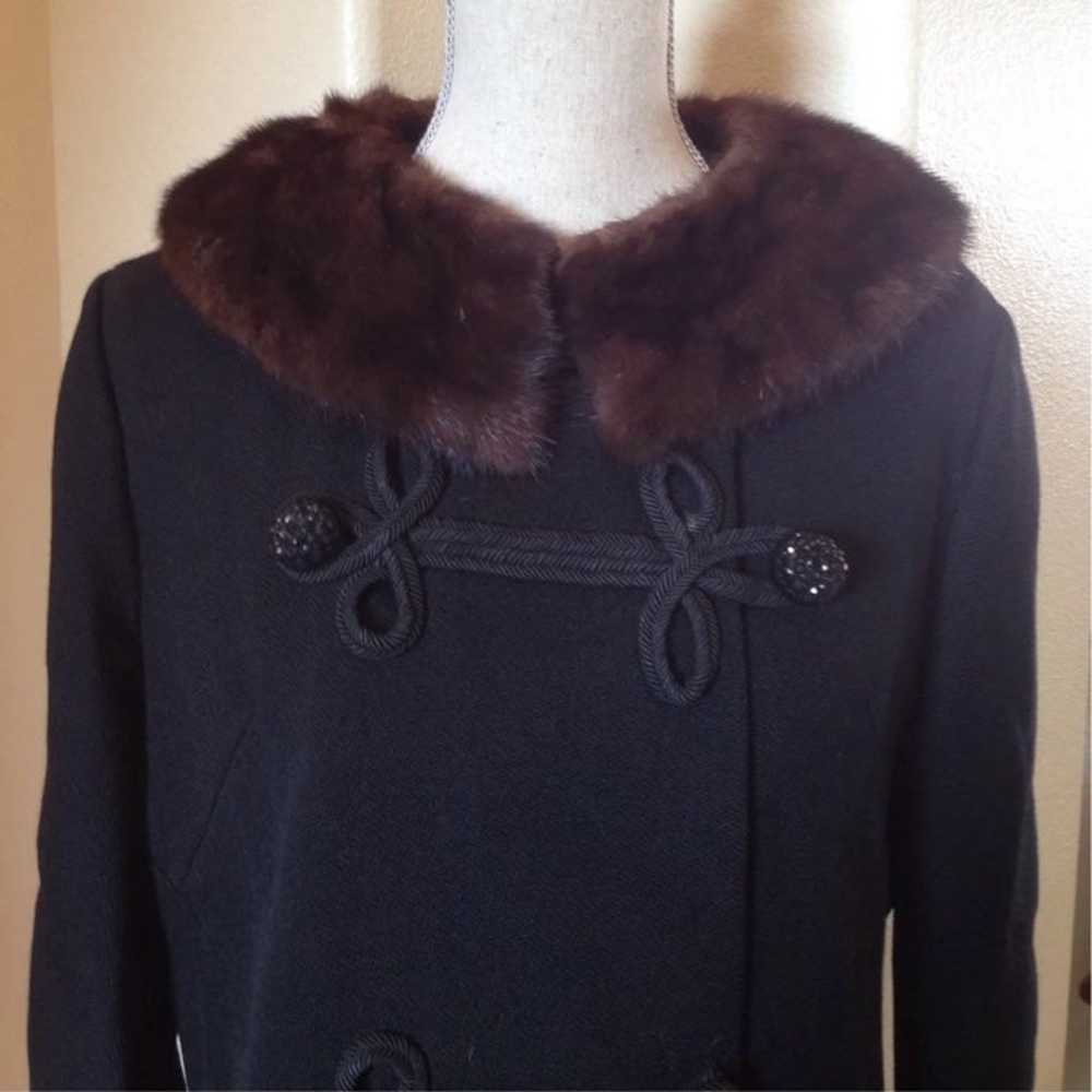 SYCAMORE Vtg 40's Black Wool Asian Long Coat Mink… - image 3