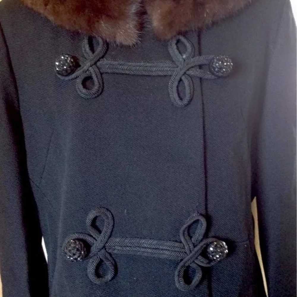 SYCAMORE Vtg 40's Black Wool Asian Long Coat Mink… - image 7