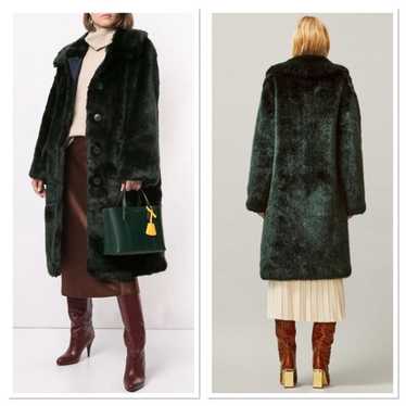 Tory Burch Faux Fur Dark Huntington Green Coat M - image 1