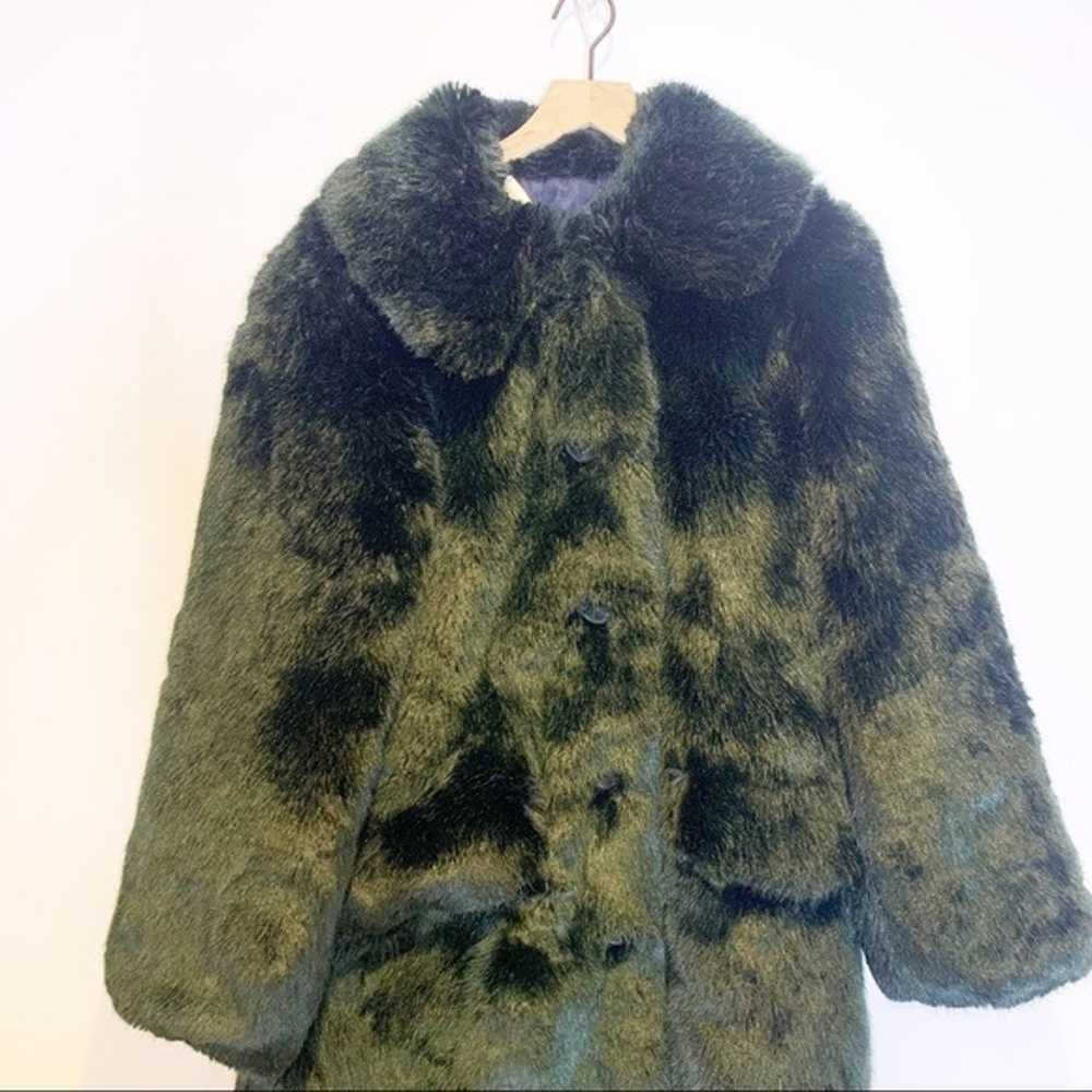 Tory Burch Faux Fur Dark Huntington Green Coat M - image 3