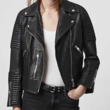 All Saints Estella Black Leather Biker Jacket Size