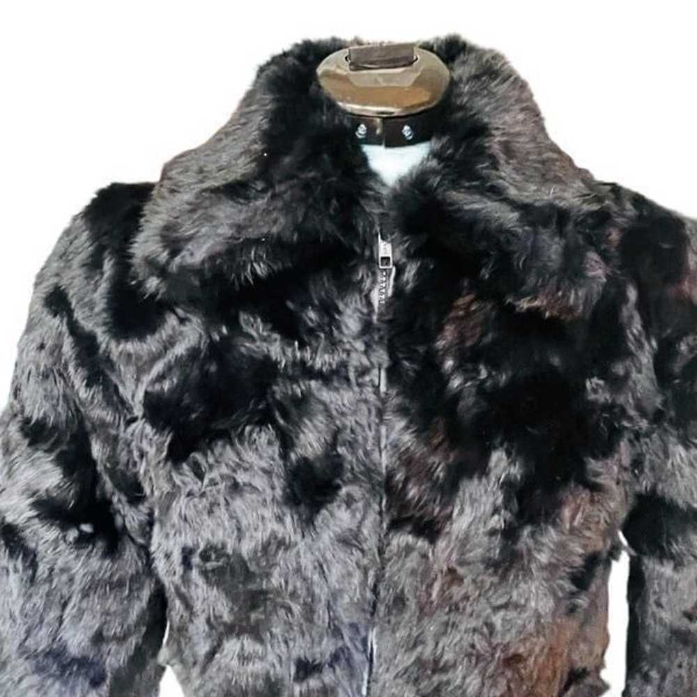 100% Rabbit Fur Coat Black Full Zip Size Small - image 8