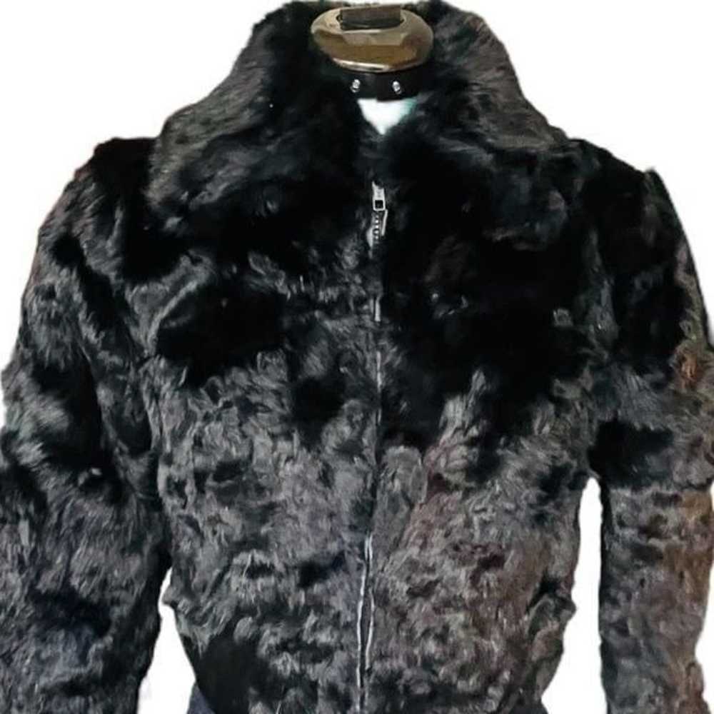 100% Rabbit Fur Coat Black Full Zip Size Small - image 9