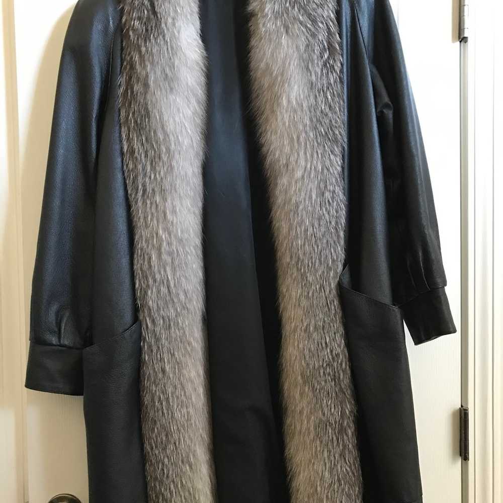 Leather coat with fur trim - image 2