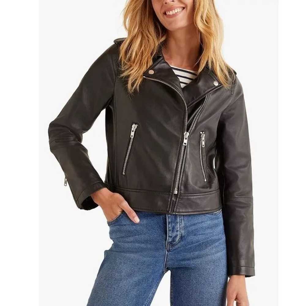 BODEN Morleigh Black Leather Jacket 10 - image 5