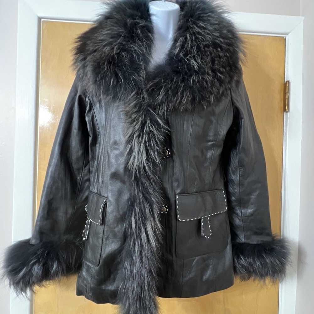 United Face Bew York  Fur Collar Leather Jacket W… - image 1