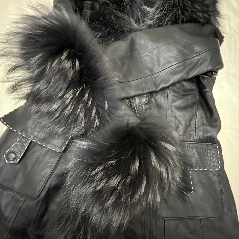 United Face Bew York  Fur Collar Leather Jacket W… - image 9