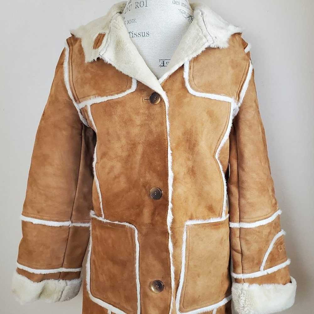 UGG Hooded Chestnut Sherpa Fur Coat Size Medium - image 1