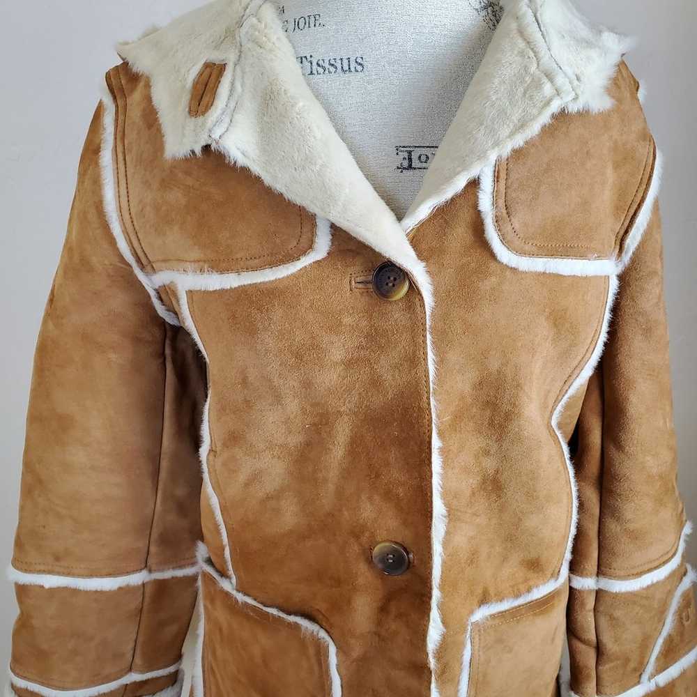 UGG Hooded Chestnut Sherpa Fur Coat Size Medium - image 3