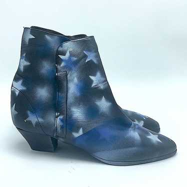 Vintage black star blue white leather booties siz… - image 1