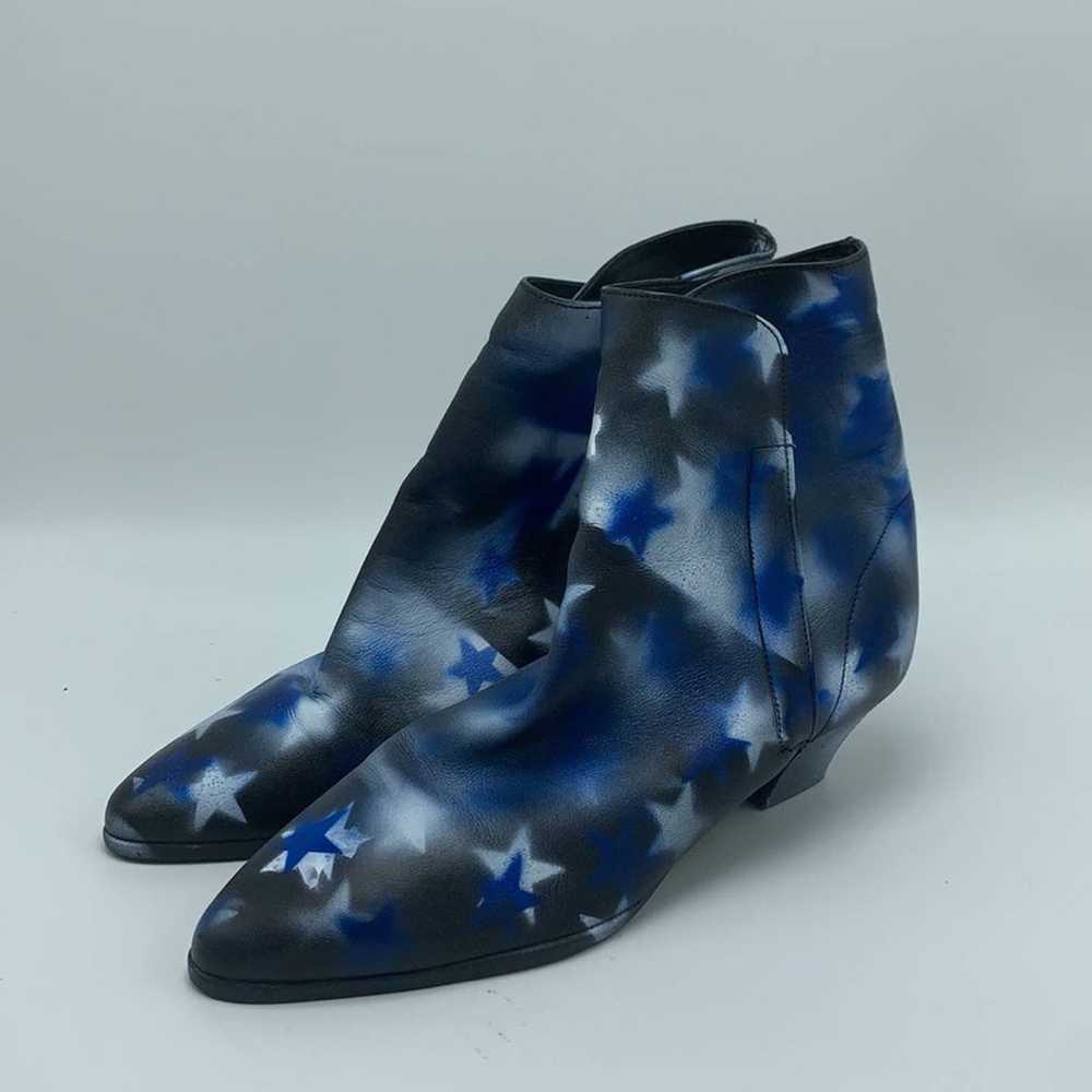 Vintage black star blue white leather booties siz… - image 3