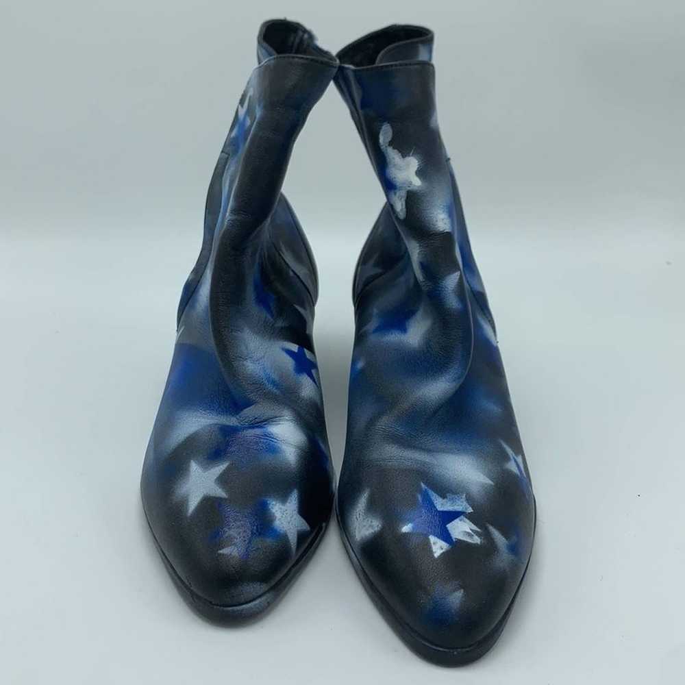 Vintage black star blue white leather booties siz… - image 4