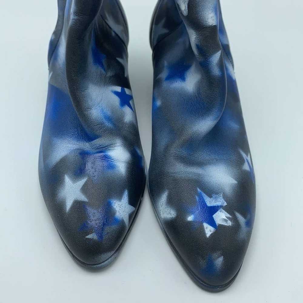 Vintage black star blue white leather booties siz… - image 5