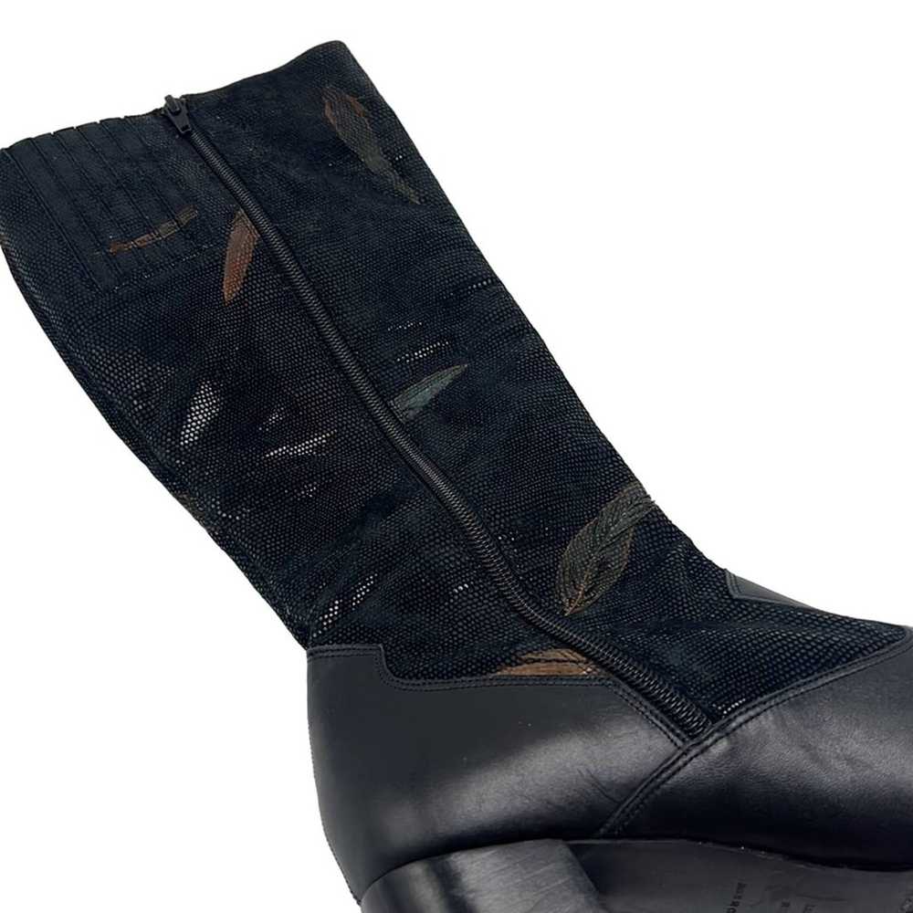 Vintage black leather feather boots size 8 wester… - image 11