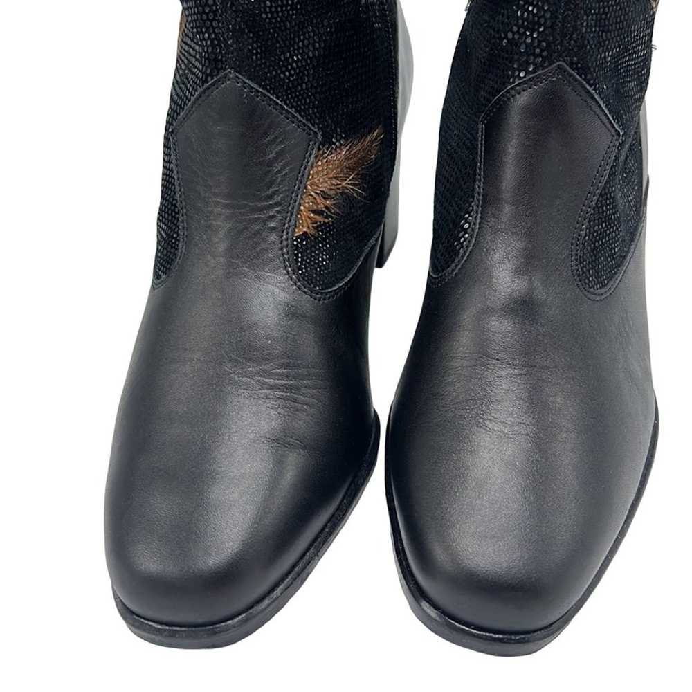 Vintage black leather feather boots size 8 wester… - image 3