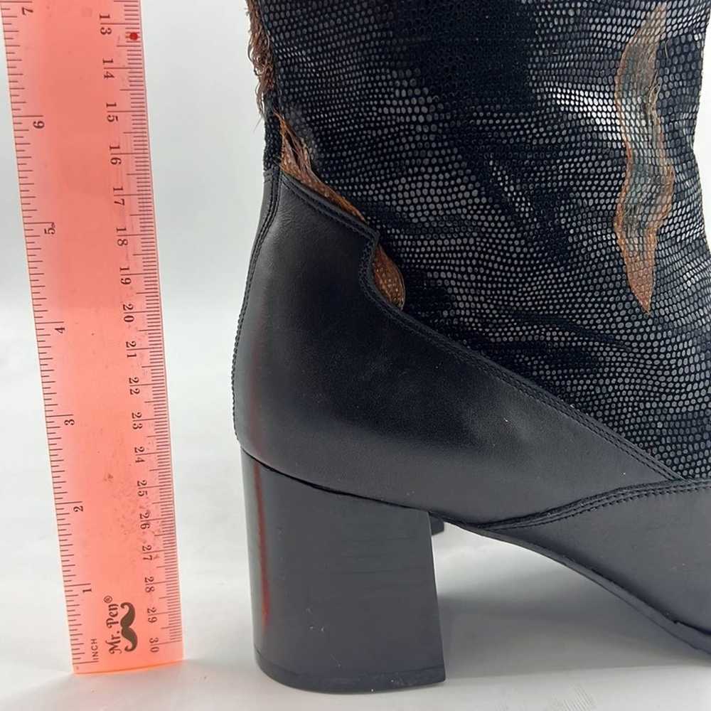 Vintage black leather feather boots size 8 wester… - image 7