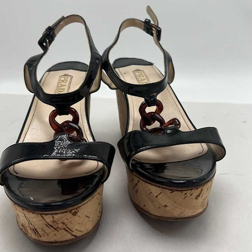 Prada vintage 90s cork wedges patent leather chai… - image 4