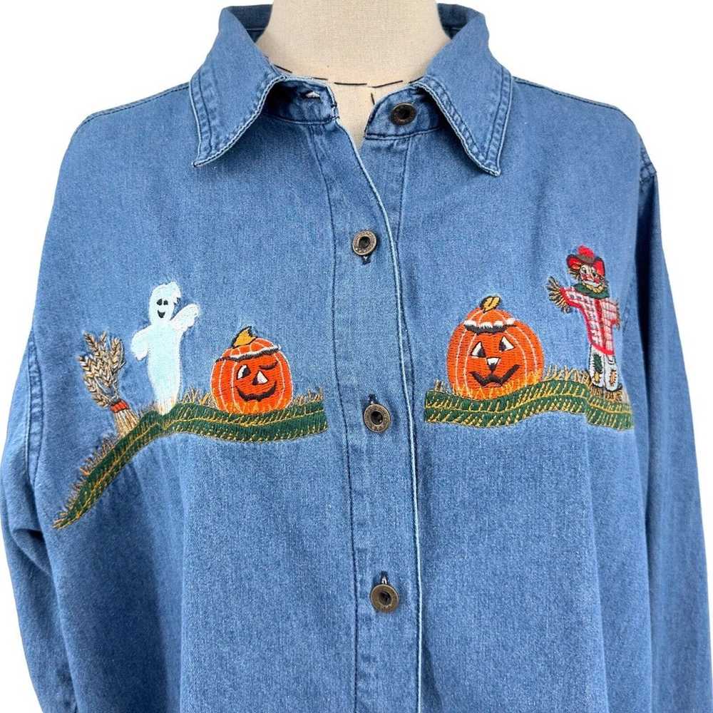 Vintage Basic Editions Halloween Embroidered Shir… - image 2