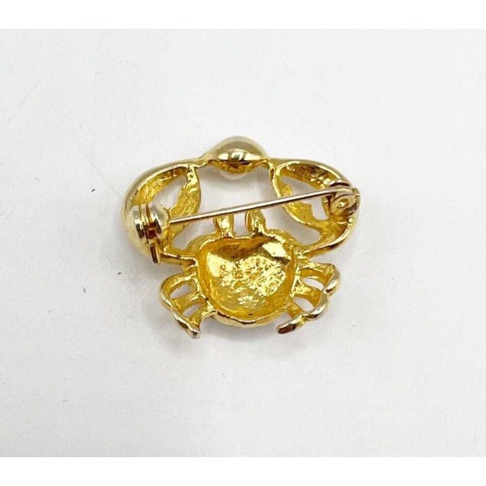 Vintage Crab Rhinestone Brooch Pin Gold Tone Faux… - image 5