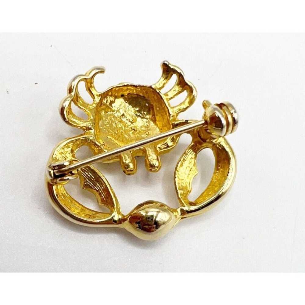 Vintage Crab Rhinestone Brooch Pin Gold Tone Faux… - image 6