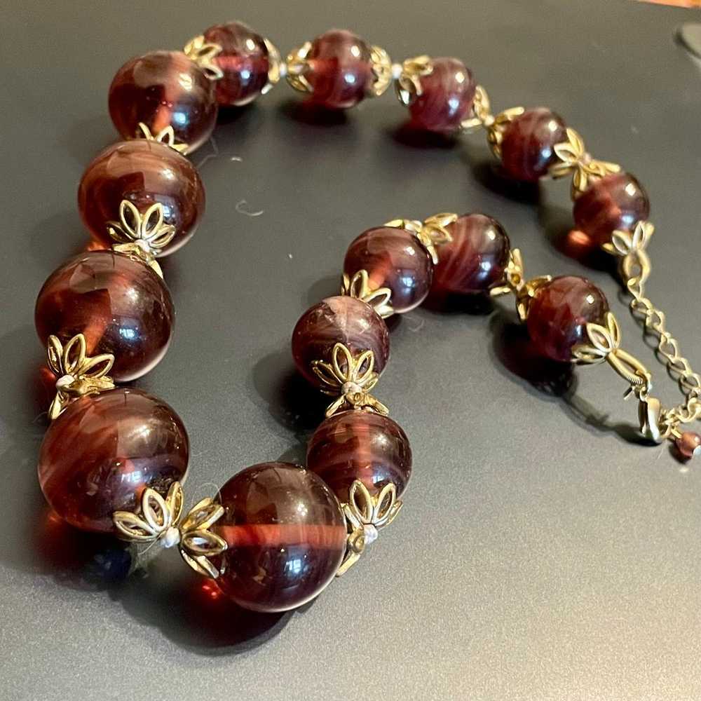 Vintage Dark Purple Glass Beaded Necklace - image 2