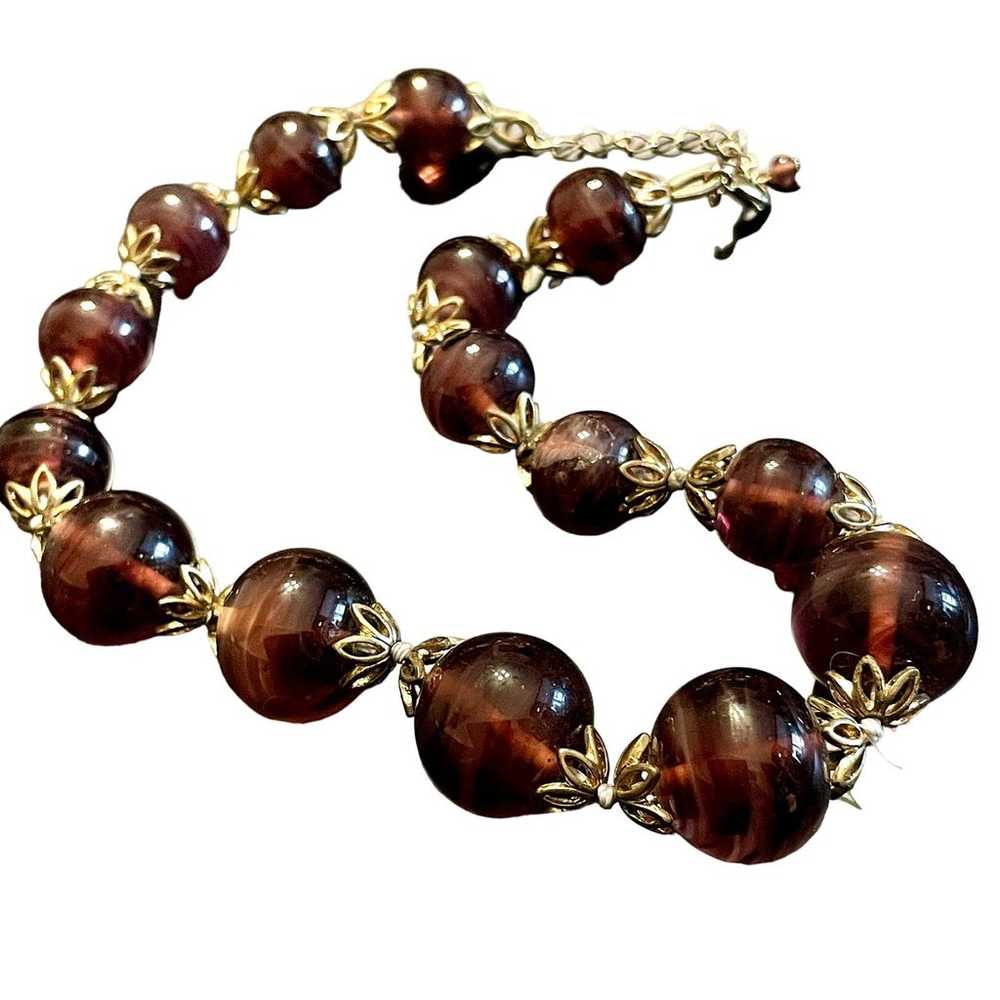 Vintage Dark Purple Glass Beaded Necklace - image 3