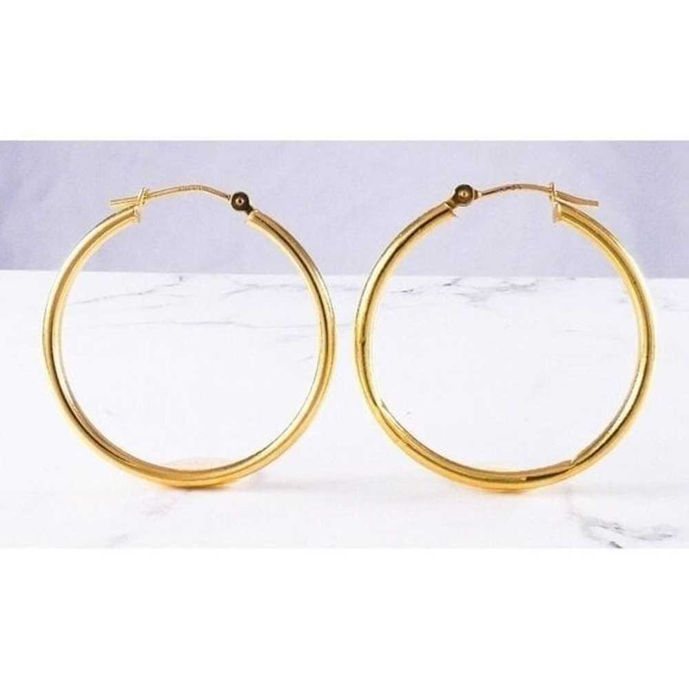 14K Yellow Gold 29mm Tube Round Hoop Earrings 1.1… - image 11