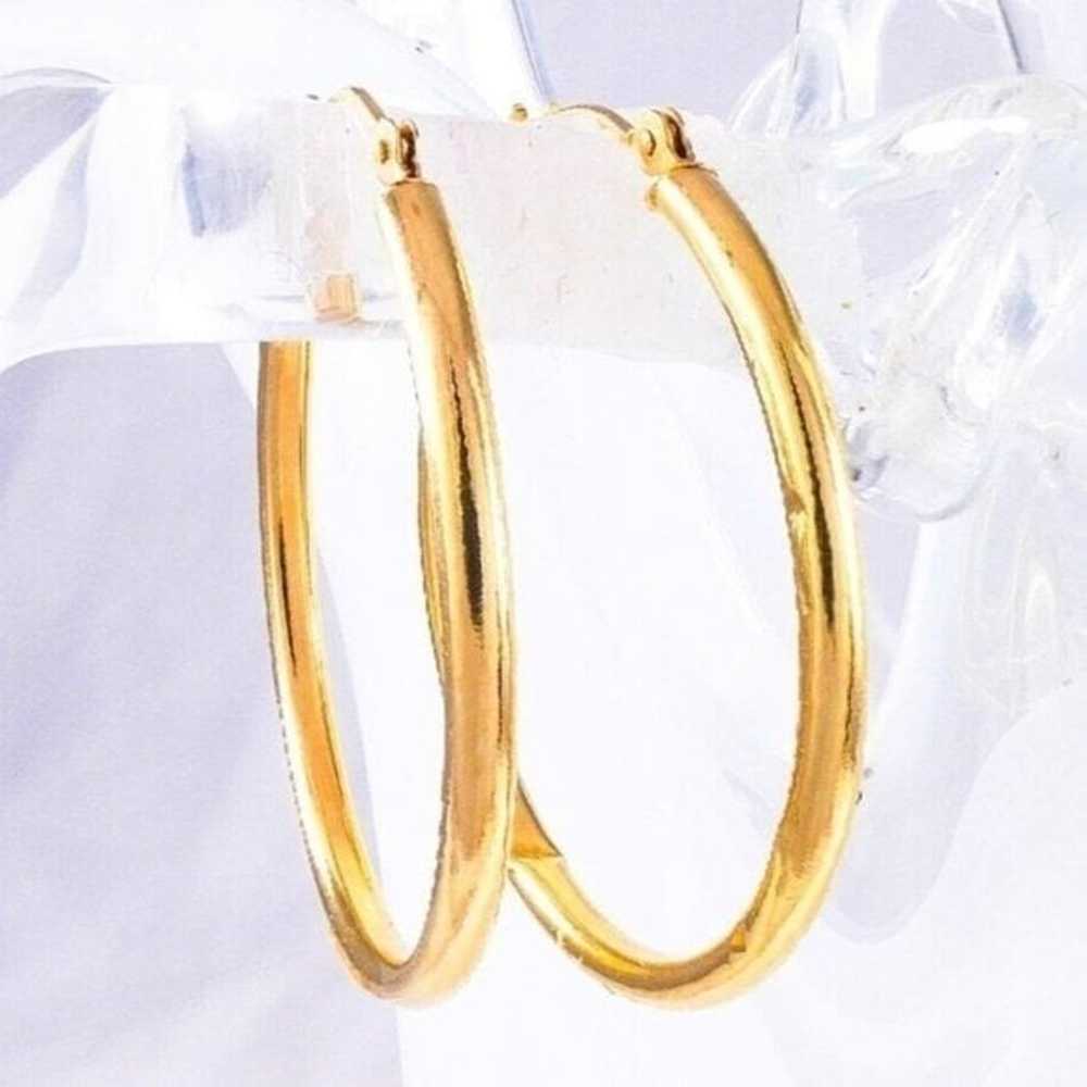 14K Yellow Gold 29mm Tube Round Hoop Earrings 1.1… - image 1