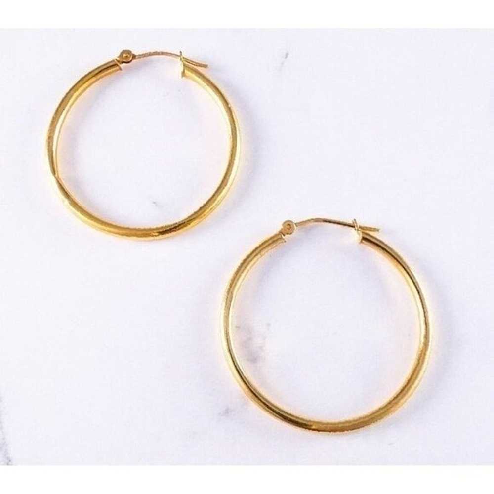 14K Yellow Gold 29mm Tube Round Hoop Earrings 1.1… - image 5
