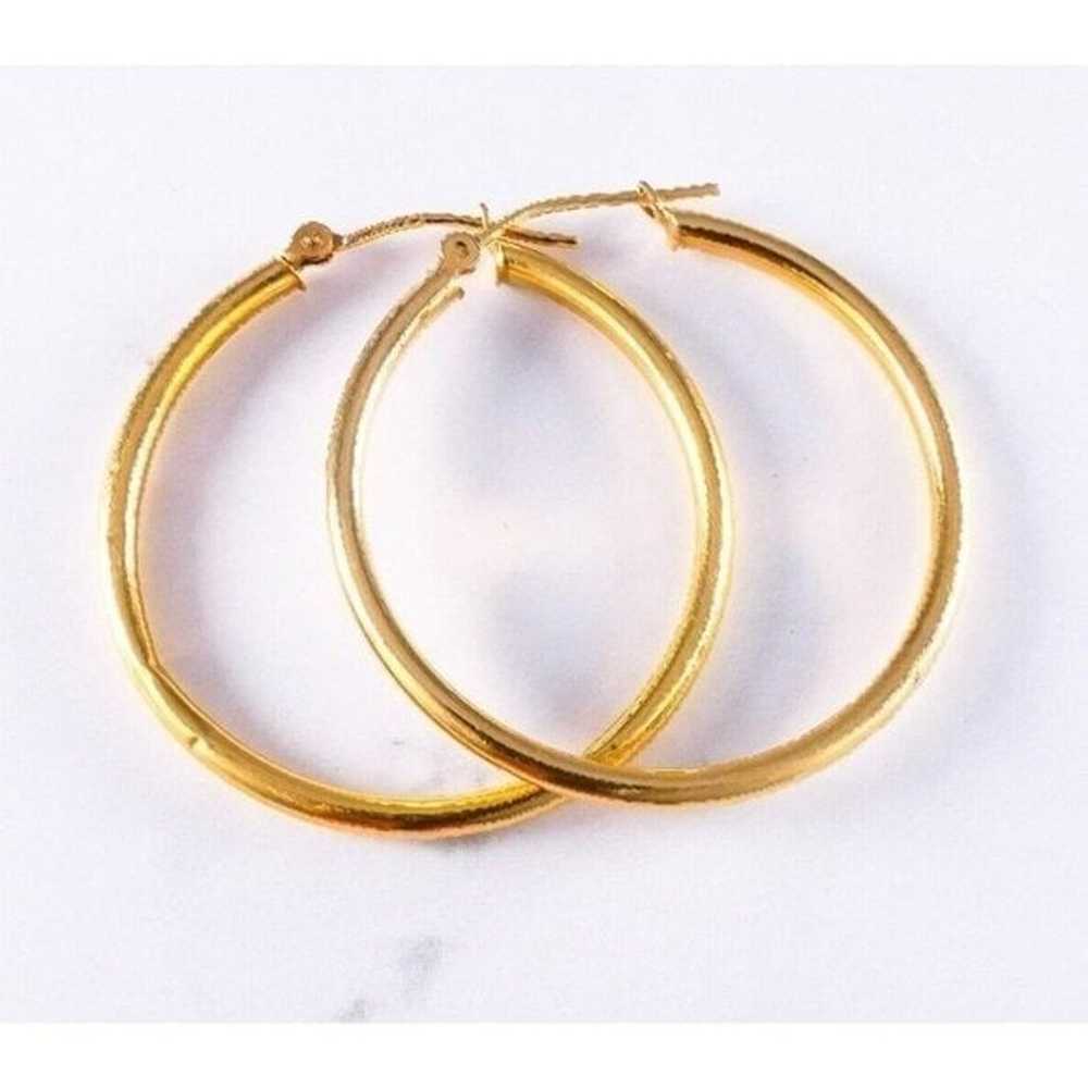 14K Yellow Gold 29mm Tube Round Hoop Earrings 1.1… - image 6