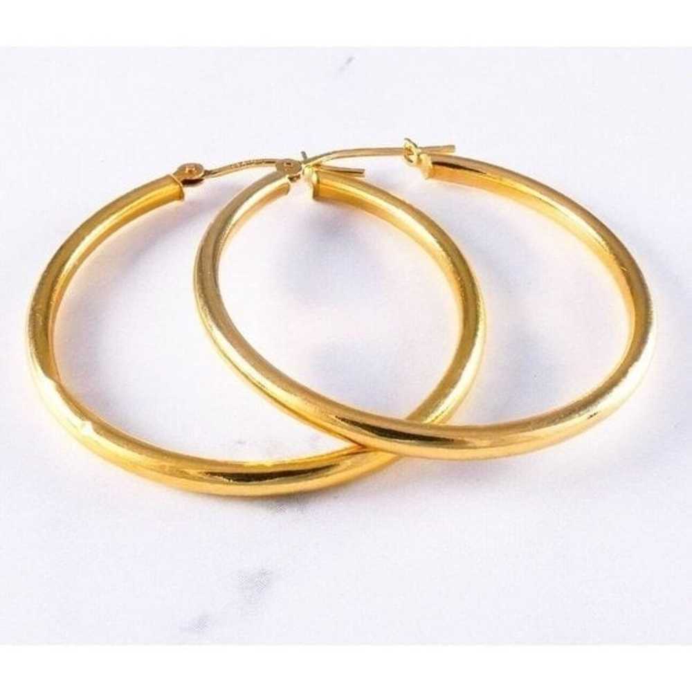 14K Yellow Gold 29mm Tube Round Hoop Earrings 1.1… - image 7