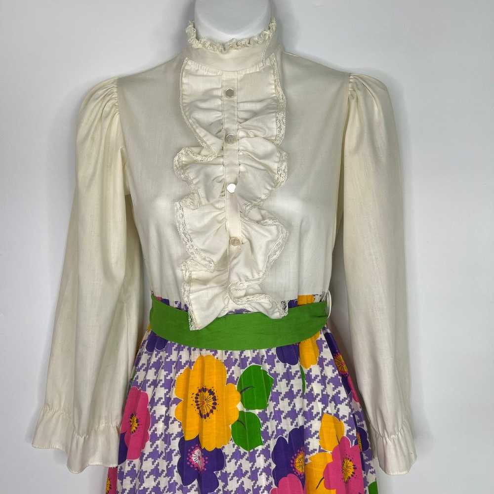 Vintage 70's Ruffle Front Prairie Dress Size XS H… - image 3