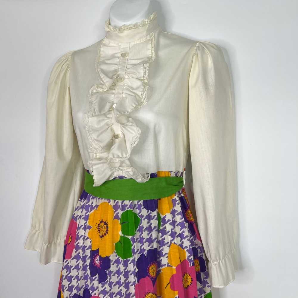 Vintage 70's Ruffle Front Prairie Dress Size XS H… - image 6